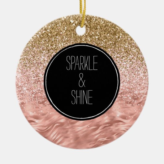 Chique roze zebra print Glitz Keramisch Ornament (Voorkant)