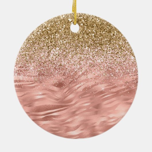 Chique roze zebra print Glitz Keramisch Ornament (Achterkant)