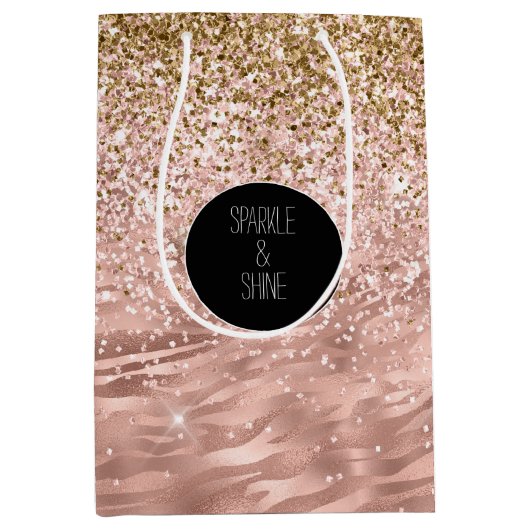 Chique roze zebra print Glitz Medium Cadeauzakje (Voorkant)