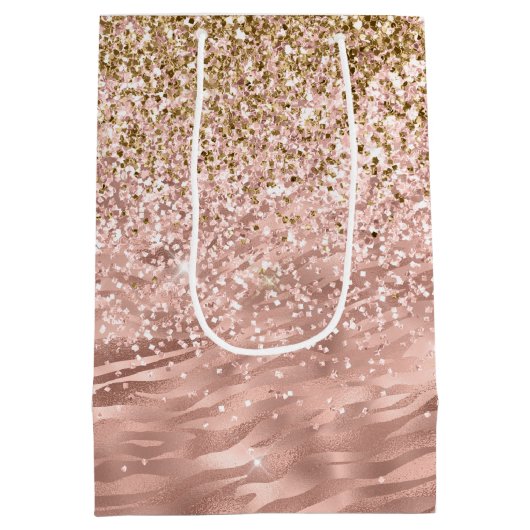 Chique roze zebra print Glitz Medium Cadeauzakje (Achterkant)