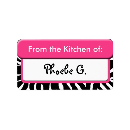 Chique Roze Zebra Print "Uit de keuken van" Etiket (Voorkant)