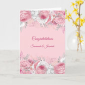 Chique Roze Zilveren Bloemige Felicitatie Bruiloft Kaart (Gele Bloem)