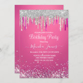 Chique Roze Zilveren Glitterende Monogram Kaart (Voorkant / Achterkant)