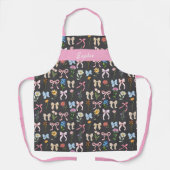 Chique Roze Zwart Bloem Motief Backen Schort (Voorkant)