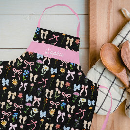 Chique Roze Zwart Bloem Motief Backen Schort