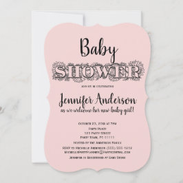 Chique roze zwart bloemenpolka dot Baby shower Kaart
