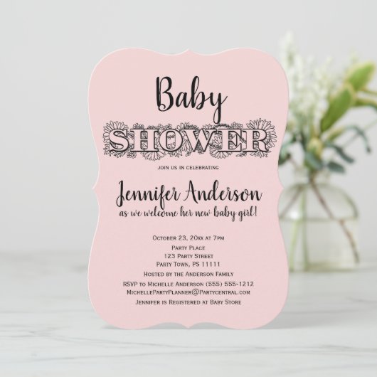 Chique roze zwart bloemenpolka dot Baby shower Kaart (Staand voorkant)