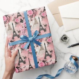 Chique Roze Zwart & Wit Eiffeltoren Parijs Frans Cadeaupapier