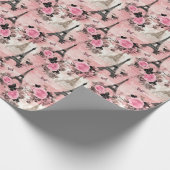 Chique Roze Zwart & Wit Eiffeltoren Parijs Frans Cadeaupapier (Hoek)