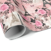 Chique Roze Zwart & Wit Eiffeltoren Parijs Frans Cadeaupapier (Rol Hoek)