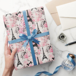 Chique Roze Zwart & Wit Eiffeltoren Parijs Frans Cadeaupapier