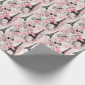 Chique Roze Zwart & Wit Eiffeltoren Parijs Frans Cadeaupapier (Hoek)