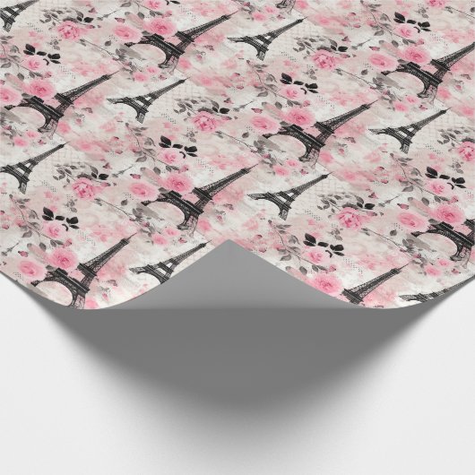 Chique Roze Zwart & Wit Eiffeltoren Parijs Frans Cadeaupapier (Hoek)