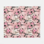 Chique Roze Zwart & Wit Eiffeltoren Parijs Frans Fleece Deken (Voorkant (Horizontaal))