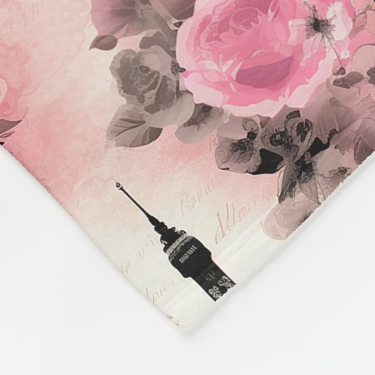 Chique Roze Zwart & Wit Eiffeltoren Parijs Frans Fleece Deken (Hoek)