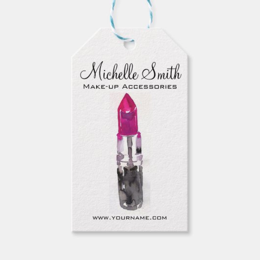 Chique roze zwart zilver waterverf lippenstift Mak Cadeaulabel (Voorkant)