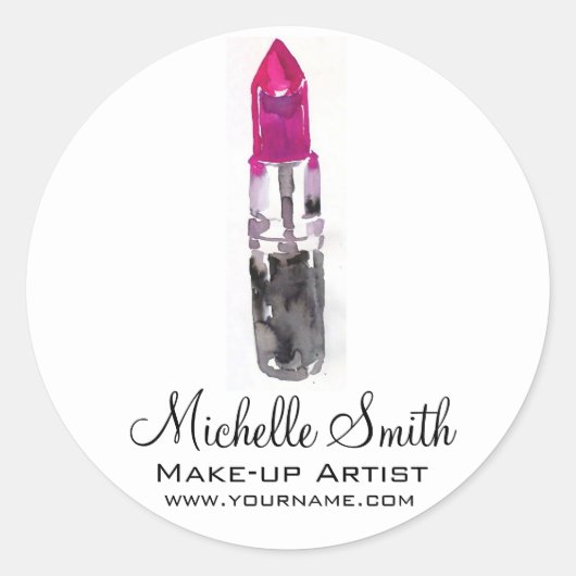 Chique roze zwart zilver waterverf lippenstift Mak Ronde Sticker (Voorkant)