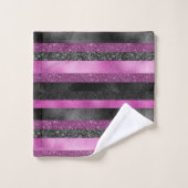 Chique roze zwarte glinsterende streep Glam design Bad Handdoek (Wasdoekje)