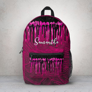 Chique roze zwarte glitters glazuur monogram bedrukte rugzak