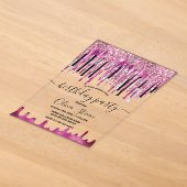 Chique roze zwarte glitters glazuur verjaardag mon acryl uitnodigingen (Laagn)