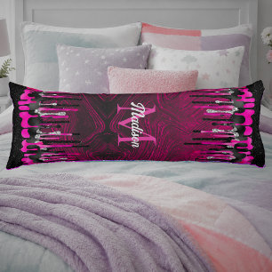 Chique roze zwarte glitterslijm monogram lichaamskussen