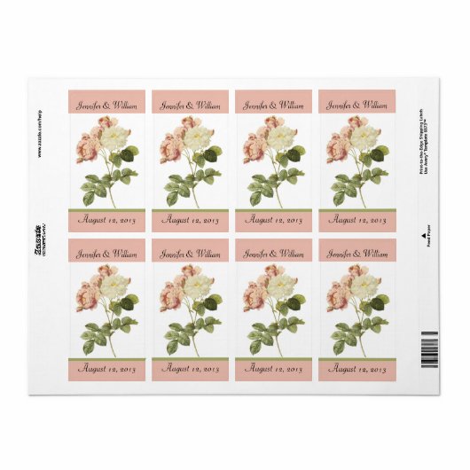 Chique Rozen Bruiloft Mini Wijnlabel Etiket (Full Sheet)