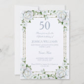 Chique Rozen & Silver Border Floral 50e verjaardag Kaart (Voorkant)