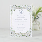 Chique Rozen & Silver Border Floral 50e verjaardag Kaart (Staand voorkant)