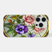 Chique rozen wilde viooltjes gebrandschilderd glas iPhone hoesje (Achterkant horizontaal)