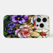 Chique rozen wilde viooltjes gebrandschilderd glas iPhone hoesje (Achterkant horizontaal)