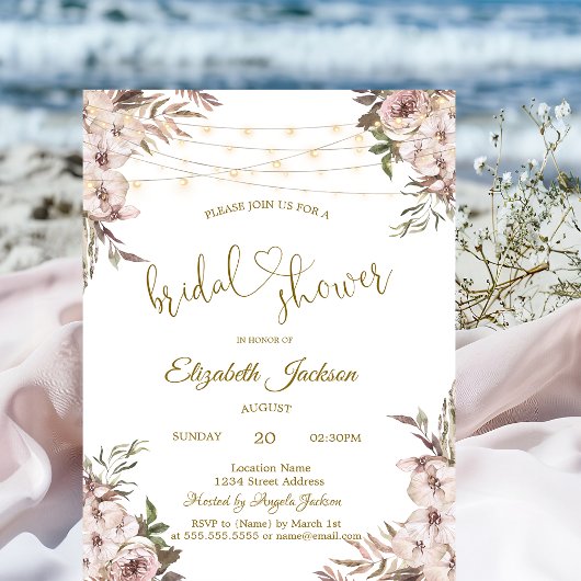 Chique Rusticale Bloemen Slingerlichten Bruidsdouc Kaart