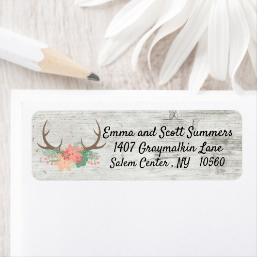 Chique rustiek Antler bloem hout adres Etiket (Insitu)