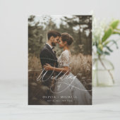 Chique rustiek Script foto bruiloft Kaart (Staand voorkant)