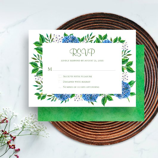 Chique Rustieke Blauwe Hortensia Watercolor RSVP K Kaart