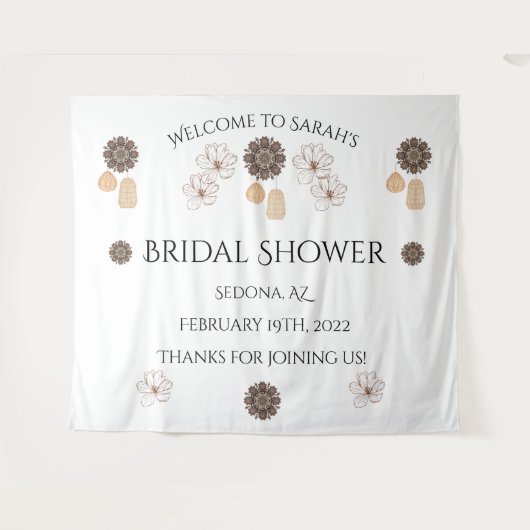 Chique Rustieke Bloem Boho Bruiloft Wandkleed (Voorkant (horizontaal))