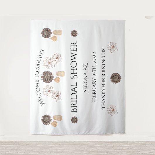 Chique Rustieke Bloem Boho Bruiloft Wandkleed (Voorkant)