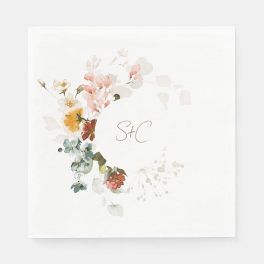 Chique rustieke Boho Wildflower bloementuin bruilo Servet (Voorkant)