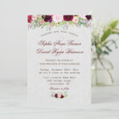 Chique Rustieke Burgundy Marsala Bloemachtige Trou Kaart (Staand voorkant)