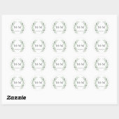 Chique & rustieke groene krans monogram bruiloft g ronde sticker (Vel)