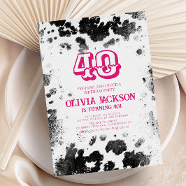 Chique rustieke Koe Print Hot Pink 40th Verjaardag Kaart