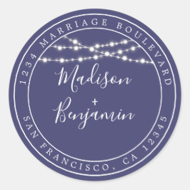 Chique Rustieke Licht Navy Blauwe Huwelijks Retour Ronde Sticker