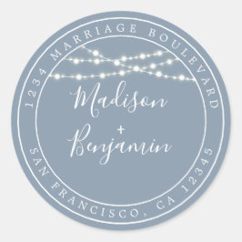 Chique Rustieke Lichten Blauwe Huwelijks Retouradr Ronde Sticker