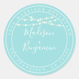 Chique Rustieke Lichten Blauwe Huwelijks Retouradr Ronde Sticker
