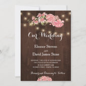 Chique rustieke lichten blozen pioenen schuur hout kaart (Voorkant)