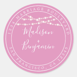 Chique Rustieke Lichten Roze Huwelijks Retouradres Ronde Sticker