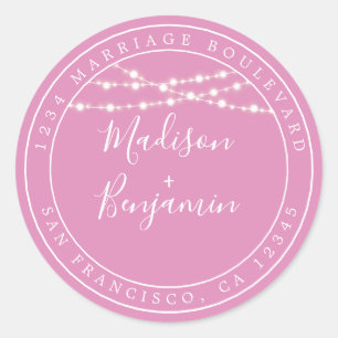 Chique Rustieke Lichten Roze Huwelijks Retouradres Ronde Sticker