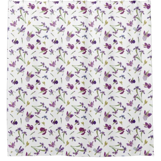 Chique rustieke Paarse Waterverf Iris bloemenpatro Douchegordijn (Voorkant)