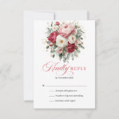 Chique Rustieke Rode Blush Bloemige Trouw-RSVP RSVP Kaartje (Voorkant)