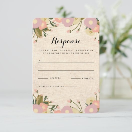 Chique Rustieke Waterverf Bloemen Canvas Trouw RSV RSVP Kaartje (Staand voorkant)