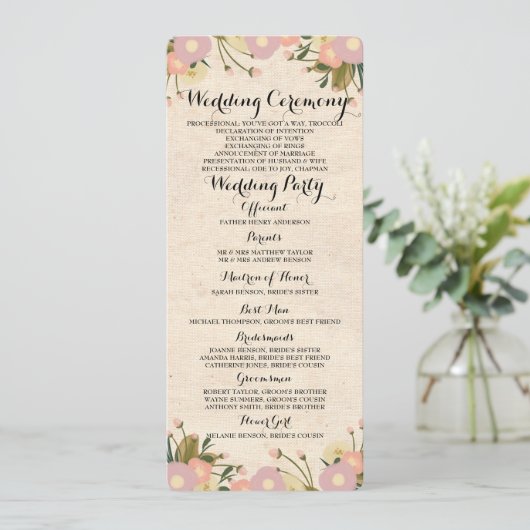 Chique rustieke Waterverf Floral bruiloft programm Programmakaart (Staand voorkant)